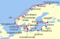 Cruise itinerary map for Silversea Cruises 28 Night Copenhagen To Stockholm (140203)