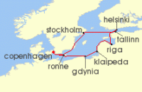 Cruise itinerary map for Silversea Cruises 10 Night Copenhagen To Copenhagen (139811)