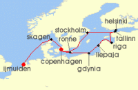 Cruise itinerary map for Silversea Cruises 12 Night Copenhagen To Ijmuiden (Amsterdam) (135810)