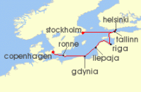 Cruise itinerary map for Silversea Cruises 7 Night Copenhagen To Stockholm (127329)