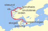 Cruise itinerary map for Silversea Cruises 10 Night Copenhagen To Copenhagen (129955)