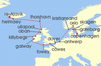 Cruise itinerary map for Seabourn 21 Night Scandinavia, British Isles & Solar Eclipse Explorer (131288)