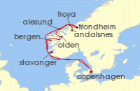 Cruise itinerary map for Windstar Cruises 10 Night Endless Days in Norway (138535)