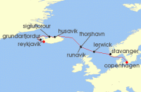 Cruise itinerary map for Seabourn 10 Night Fjords, Folklore & Faroe Islands (137358)