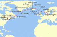 Cruise itinerary map for Seabourn 24 Night Fjords, Folklore & Canada Fall Foliage (137357)