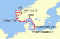Cruise itinerary map for MSC Cruises 7 Night Northern Europe (140267)