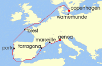 Cruise itinerary map for MSC Cruises 11 Night Northern Europe (140942)