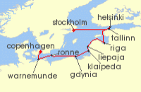 Cruise itinerary map for Oceania Cruises 11 Night Bewitching Baltics Copenhagen to Stockholm (133003)
