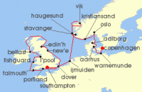 Cruise itinerary map for Silversea Cruises 23 Night Copenhagen To Southampton (134359)