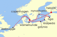 Cruise itinerary map for Norwegian Cruise Line 7 Night Baltic From Copenhagen To Helsinki: Germany, Sweden & Poland (136933)