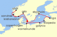 Cruise itinerary map for MSC Cruises 14 Night Northern Europe (128947)