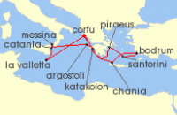 Cruise itinerary map for AIDA 14 Nacht Griechenland & Mittelmeerinseln ab Korfu 1 (140656)