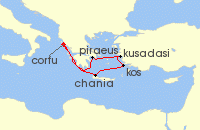 Cruise itinerary map for AIDA 7 Nacht Griechenland ab Korfu 1 (131301)