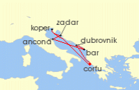 Cruise itinerary map for Marella Cruises 7 Night Adriatic Explorer (142053)