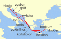 Cruise itinerary map for AIDA 14 Nacht Adria & Griechenland ab Korfu 2 (140655)
