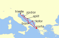 Cruise itinerary map for AIDA 7 Nacht Adria ab Korfu 1 (141985)