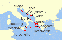 Cruise itinerary map for AIDA 14 Nacht Adria & Mittelmeerinseln ab Korfu (140658)