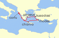 Cruise itinerary map for AIDA 7 Nacht Griechenland ab Korfu 1 (131150)