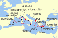 Cruise itinerary map for Princess Cruises 21 Night The Best of the Mediterranean (138940)
