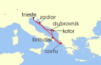 Cruise itinerary map for AIDA 7 Nacht Adria ab Korfu 1 (141982)