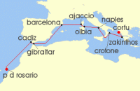 Cruise itinerary map for AIDA 13 Nacht Griechenland, Andalusien & Kanaren ab Korfu 2 (136761)
