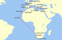Cruise itinerary map for AIDA 39 Nacht Weltenbummler von Korfu nach Kapstadt (139255)