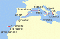 Cruise itinerary map for AIDA 15 Nacht Griechenland, Andalusien & Kanaren ab Korfu 1 (136553)