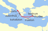 Cruise itinerary map for AIDA 7 Nacht Griechenland ab Korfu 2 (122893)