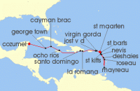 Cruise itinerary map for Windstar Cruises 18 Night Star Collector: Deep Dive into the Blue: Underwater Worlds of the Caribbean (131732)