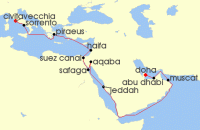 Cruise itinerary map for Regent Seven Seas Cruises 21 Night Souks To Sorrento Doha To Rome (Civitavecchia) (123510)