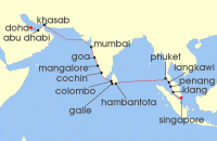 Cruise itinerary map for Regent Seven Seas Cruises 22 Night A New Year To Remember Doha To Singapore (141799)