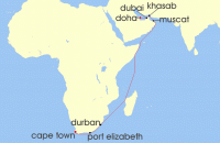 Cruise itinerary map for TUI Cruises 19 Nachte - Auszeit Zwischen Den Kontinenten - Ab Doha/Bis Kapstadt (134368)