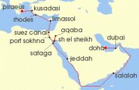 Cruise itinerary map for Oceania Cruises 20 Night Arabian & Aegean Gems Doha to Athens (133001)