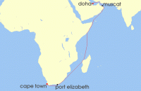 Cruise itinerary map for TUI Cruises 18 Nachte - Auszeit Zwischen Den Kontinenten - Ab Doha/Bis Kapstadt (139306)