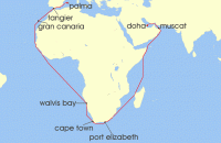 Cruise itinerary map for TUI Cruises 37 Nachte - Weltentdecker-Route - Ab Doha/Bis Palma (139302)