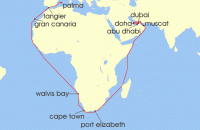 Cruise itinerary map for TUI Cruises 44 Nachte - Weltentdecker-Route - Ab Doha/Bis Palma (139308)