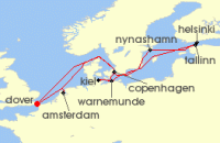 Cruise itinerary map for Carnival Cruises 12 Night Scandinavia & Baltic (114306)