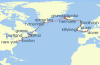 Cruise itinerary map for Seabourn 36 Night Solar Eclipse, Iceland, Greenland & Canada (126374)