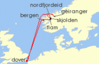 Cruise itinerary map for Saga Cruises 9 Night Wonders of the Fjords: July (132632)
