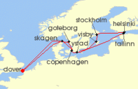 Cruise itinerary map for Saga Cruises 14 Night Scandinavian Capitals (132742)