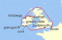 Cruise itinerary map for Saga Cruises 10 Night Ireland’s Coastal Gems (132789)