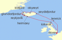 Cruise itinerary map for Saga Cruises 14 Night Iceland Explorer (132743)