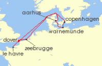 Cruise itinerary map for Carnival Cruises 8 Night Northern Europe (139517)