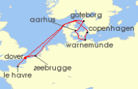 Cruise itinerary map for Carnival Cruises 9 Night Northern Europe (139523)