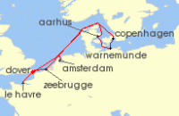 Cruise itinerary map for Carnival Cruises 9 Night Northern Europe (124747)