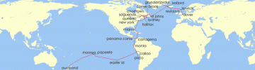 Cruise itinerary map for Princess Cruises 55 Night World Cruise Liner - London (Dover) to Auckland (129569)