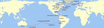 Cruise itinerary map for Princess Cruises 59 Night World Cruise Liner - London (Dover) to Sydney (129571)