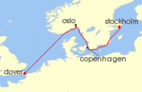 Cruise itinerary map for Regent Seven Seas Cruises 9 Night Scandinavian Cityscapes London (Dover) To Stockholm (129706)