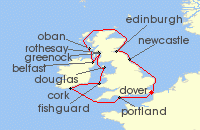 Cruise itinerary map for Seabourn 14 Night Jewels Of The British Isles (126337)