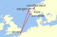 Cruise itinerary map for Saga Cruises 7 Night Norwegian Vistas (132627)